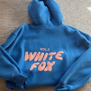 White Fox Boutique Blue Hoodie with Pink Logo